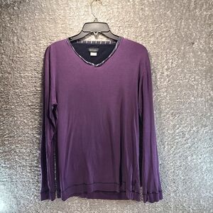 Hanro Of Switzerland Shirt Mens Large S Purple Cotton Long Sleeve Crew Neck READ